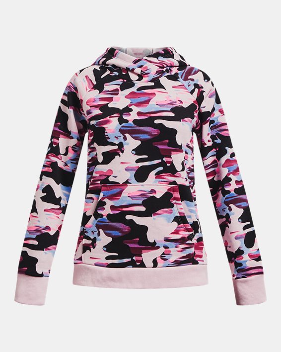 Girls' UA Rival Fleece Printed Hoodie, Pink, pdpMainDesktop image number 0